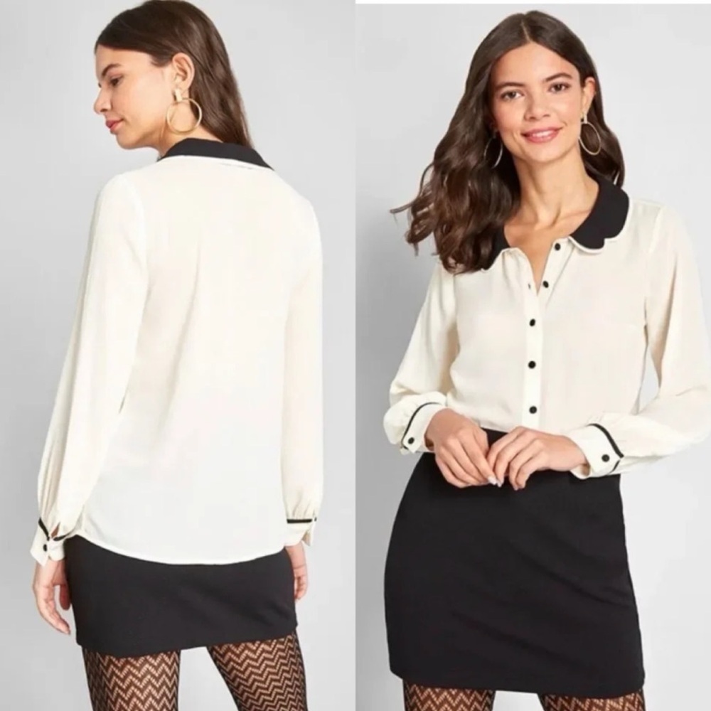 MODCLOTH Your True Collars Long Sleeve Blouse Peter Pan Collar NEW Size Medium